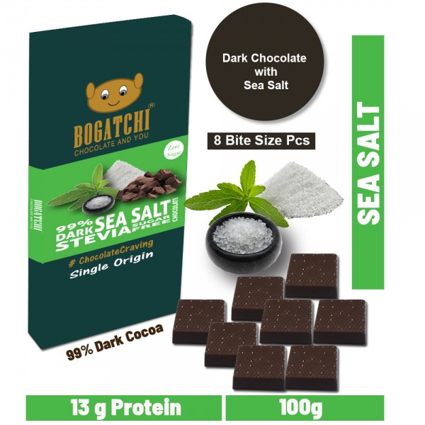 BOGATCHI Immunity Booster  Stevia Sugarfree Chocolate Bites, Sea Salt, 8 Pcs